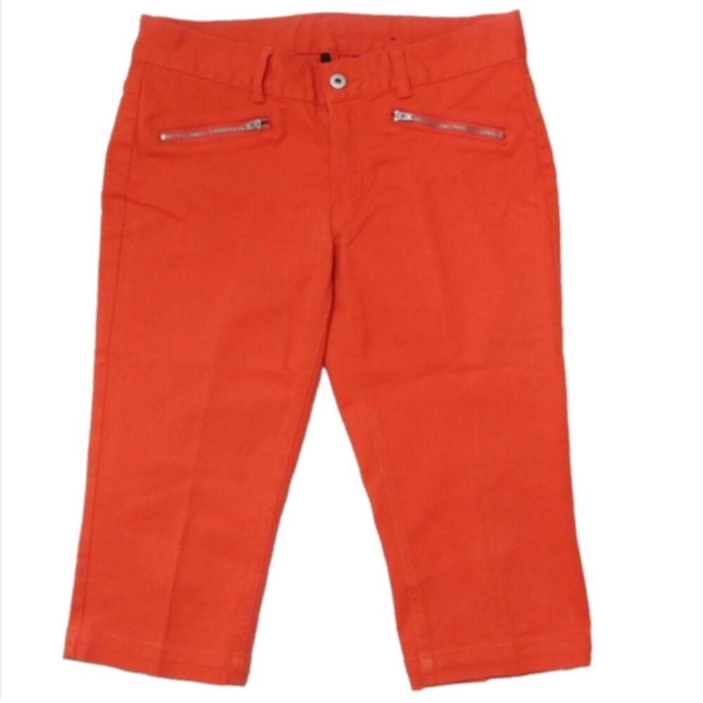 SKYE'S THE LIMIT Denim Jorts Zipper Pockets Stretch Orange Long Shorts‎ Sz 4
